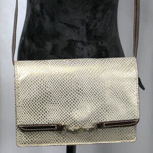 Patricia Nash Snake Embossed Leather Crossbody Bag Gold Brown Trim